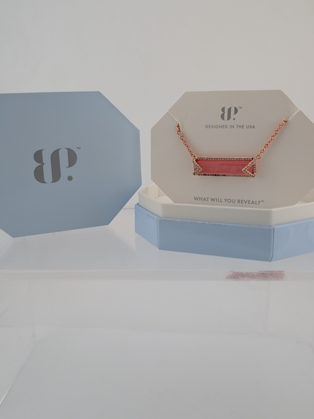 Bar Pendant Necklace in Pink and Rose Gold Tone